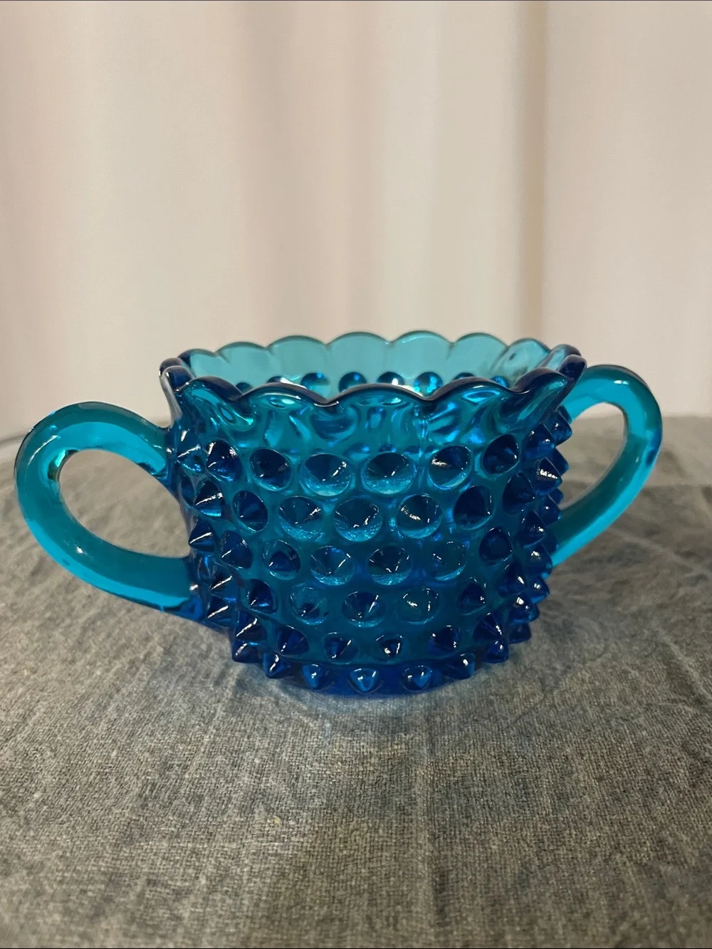 Vintage Blue Hobnail Glass Creamer and Sugar Set